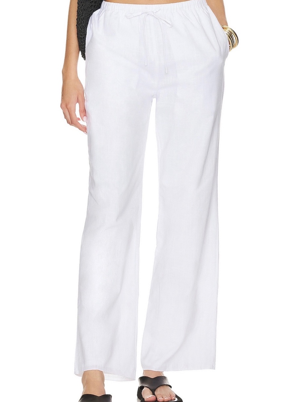 NWT SNDYS White Wide-Leg Drawstring Linen Pants